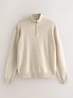 Next - Uni - Pull N.Premium Coupe classique 100% Coton Premium à fermeture éclair Avoine Hot
