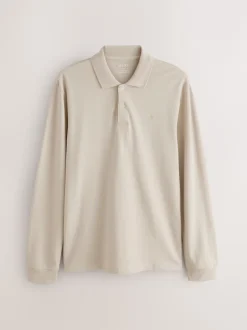 Next - Ajustement régulier - Polo à manches longues en piqué Avoine écru Discount