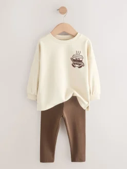 Next Babyccino Marron/Crème - Ensemble haut à manches longues et legging, lot de 2 (3mois -7ans) Discount