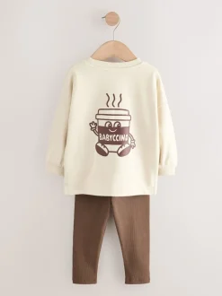 Next Babyccino Marron/Crème - Ensemble haut à manches longues et legging, lot de 2 (3mois -7ans) Discount