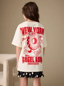 Next - T-shirt oversize imprimé graphique (3-16ans) Bagel écru New