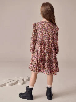 Next Baies roses ditsy - Robe à volants à manches longues (3-16ans) Outlet