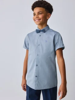 Baker by Ted Baker Chemise Bleu à Manches courtes avec Nœud Cravate Best