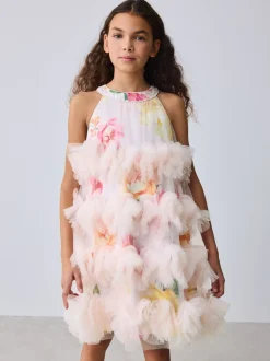 Baker by Ted Baker Robe dos nu rose 3D duveteuse en maille à volants Sale