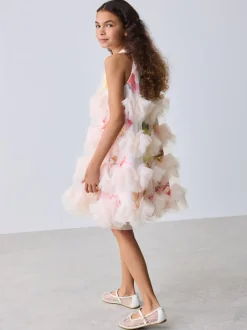 Baker by Ted Baker Robe dos nu rose 3D duveteuse en maille à volants Sale