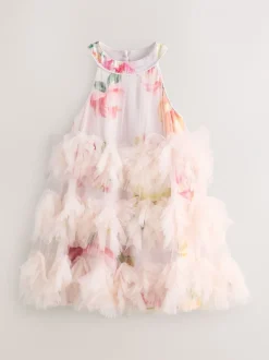 Baker by Ted Baker Robe dos nu rose 3D duveteuse en maille à volants Sale