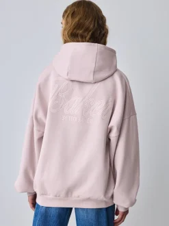 Baker by Ted Baker Sweat-shirt à capuche rose/blanc oversize en Satin appliqué au dos Imprimé Discount
