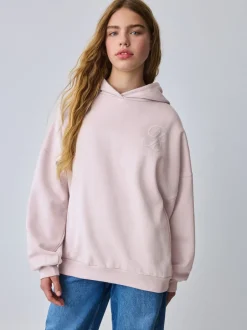 Baker by Ted Baker Sweat-shirt à capuche rose/blanc oversize en Satin appliqué au dos Imprimé Discount