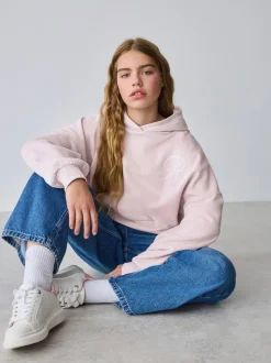 Baker by Ted Baker Sweat-shirt à capuche rose/blanc oversize en Satin appliqué au dos Imprimé Discount