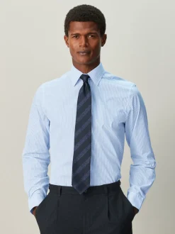 Next Bande blanche/bleue - Chemise habillée à manches longues riche en coton Outlet