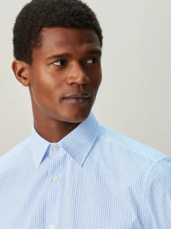 Next Bande blanche/bleue - Chemise habillée à manches longues riche en coton Outlet