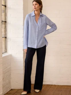 Next Bande bleue - Chemise décontractée douce à manches longues et col en V Clearance