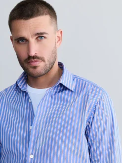 Next Bande bleue - Chemise Signature à manchette simple 100% coton Outlet