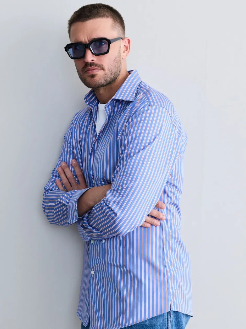 Next Bande bleue - Chemise Signature à manchette simple 100% coton Outlet