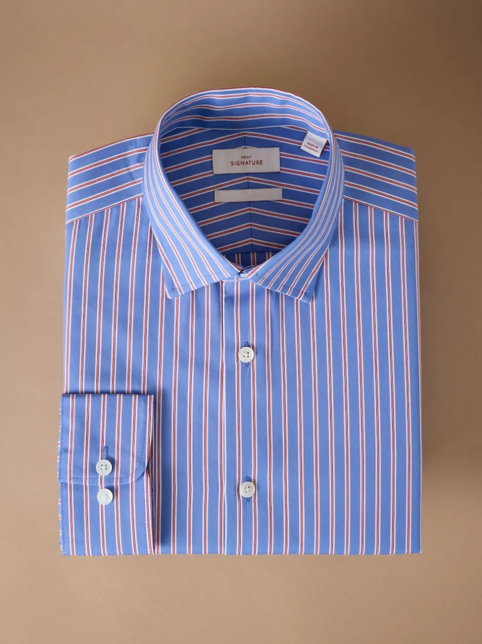 Next Bande bleue - Chemise Signature à manchette simple 100% coton Outlet