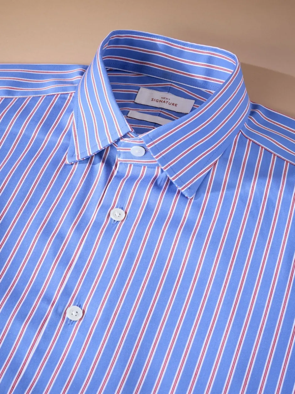 Next Bande bleue - Chemise Signature à manchette simple 100% coton Outlet