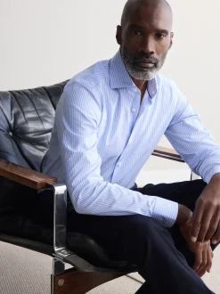 Next Bande bleue - Coupe ajustée Signature Chemises de nuit en coton Pima texturé avec col découpé Sale