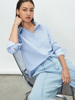 Next - Chemise extensible ajustée Essential à manches longues Bande bleue/blanche Online