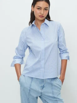 Next - Chemise extensible ajustée Essential à manches longues Bande bleue/blanche Online