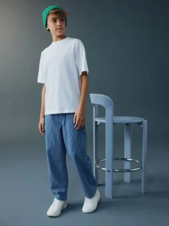 Next Bande bleue/Ecru - Jean en denim à enfiler (3-16ans) Outlet