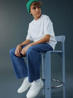 Next Bande bleue/Ecru - Jean en denim à enfiler (3-16ans) Outlet