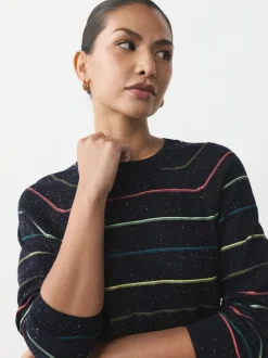 Next - Pull col rond riche en coton au toucher doux Bande d'arc-en-ciel Hot