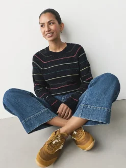 Next - Pull col rond riche en coton au toucher doux Bande d'arc-en-ciel Hot