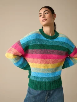 Next Bande d'arc-en-ciel - Pull ras du cou avec laine New