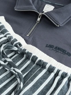 Next Bande marine - Ensemble sweat-shirt à demi-zip et pyjama en flanelle