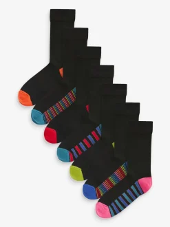 Next - Lot de 7 - Chaussettes riches en coton pour homme Bande noire Online