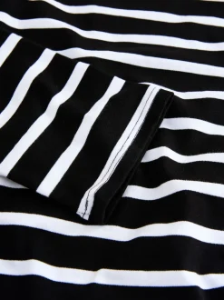 Next - T-shirt manches longues Col rond épais Bande noire/blanche Outlet