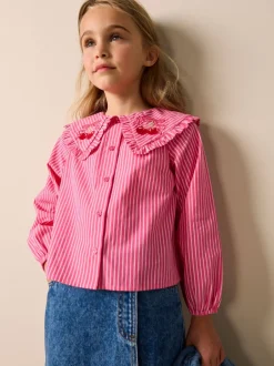 Next Bande rose - Chemisier à manches longues avec col brodé cerise (3-16ans) Discount