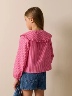 Next Bande rose - Chemisier à manches longues avec col brodé cerise (3-16ans) Discount