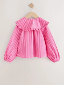 Next Bande rose - Chemisier à manches longues avec col brodé cerise (3-16ans) Discount