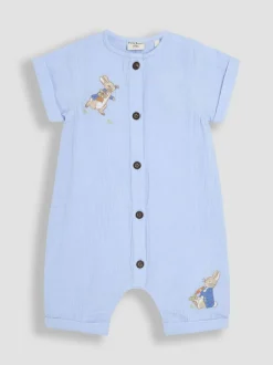 Jojo Maman Bébé Barboteuse Peter Rabbit™ en étamine boutonnée sur le devant 100% coton Sale