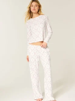 Hollister Bas de pyjama Cosy blanc à jambes larges Clearance