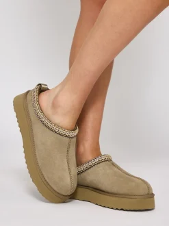 Loungeable beige - Mules tressées Platform en peau de mouton véritable Best