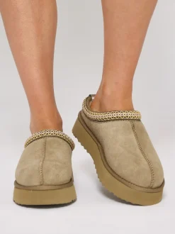 Loungeable beige - Mules tressées Platform en peau de mouton véritable Best