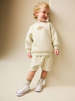 Next Beige Sable grand sourire heureux - Ensemble Sweat à col ras du cou et short (3mths-7yrs) Best