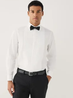 Next Blanc - Ajustement régulier - Chemise robe à plastron plissé et double poignet Sale