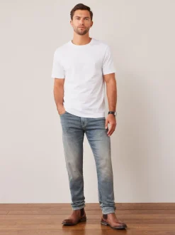 Next - Ajustement régulier - T-shirt Essential Col rond en coton Blanc Discount