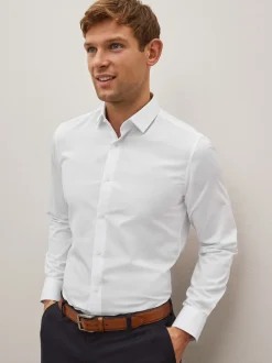 Next - Ajustement régulier - Chemise élégante texturée facile d’entretien à poignets simples Blanc Outlet