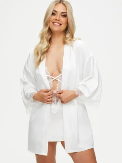 Ann Summers Blanc - Satin Robe de chambre Cherryann Peignoirs Clearance