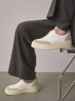 Next Blanc - Baskets Signature à plateforme compensée épaisse en cuir Sale