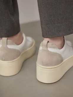 Next Blanc - Baskets Signature à plateforme compensée épaisse en cuir Sale