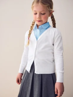 Next - Cardigan à col en V Cotton Rich School (3-16ans) Blanc Discount