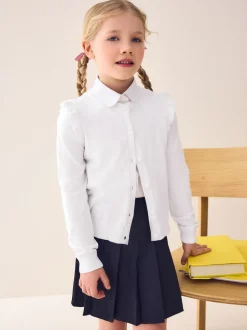 Next - Cardigan d'école à épaules volantées en coton riche (3-16ans) Blanc Best