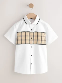 Next Blanc À carreaux épissée - Chemise à manches courtes (3-16ans)
