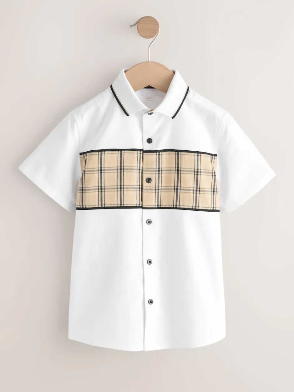 Next Blanc À carreaux épissée - Chemise à manches courtes (3-16ans)