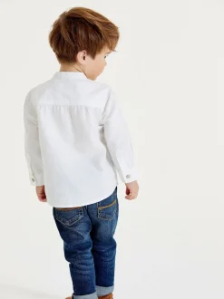 Next Blanc - Chemise Lin Mix à col grand-père (3mths-7yrs) Clearance